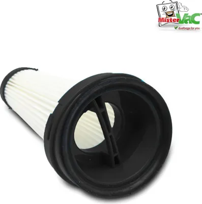 A vacuum cleaner filter is shown on a white background with a logo in the upper right corner.