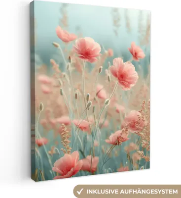 Produktbild von MuchoWow® - Leinwandbilder - Blumen - Natur - Mohnblumen - Blumenfeld, Wandbild, Wanddeko Bilder Wohnzimmer, 30x40 cm