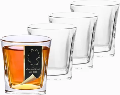 Obrázek produktu pro Intirilife 4x Sklenice na whisky CLEAR CRISTIAN 'VINTAGE' - staromódní křišťálová sklenice na whisky bez olova v plastickém designu, vhodná do myčky na nádobí, ideální na skotskou whisky, bourbon, whisky a další.