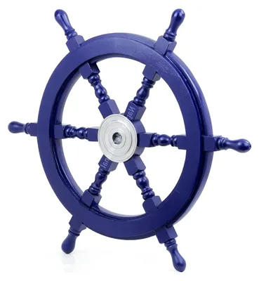 Productafbeelding van Houten Scheepswiel - Scheepsroer Decoratie - Woonkamer Aankleden - Authentiek Handgemaakt - 46 cm Diameter - Donkerblauw