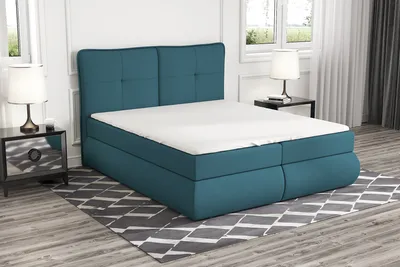 Produktbild von Boxspringbett HEDIN 180 x 200 mit 2 Bettkästen, Bonell-Matratze und Topper. Farbe:  Blau