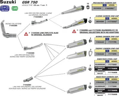 Immagine prodotto di Silenziatore Arrow Race-Tech, omologato (ABE), compatibile con Suzuki GSR 750