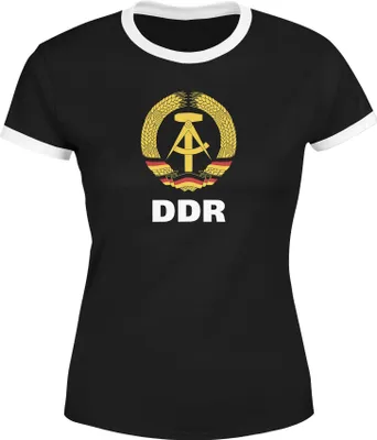 Produktbild von Damen WM-Shirt DDR Fan Retro Nostalgie Moonworks® schwarz-weiß M