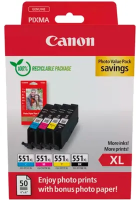 Produktbild von Canon CLI-551XL BK/C/M/Y Photo Value Pack