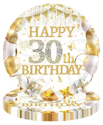 16 Papierborteile 30. Geburtstag, 23 cm, weiß-gold