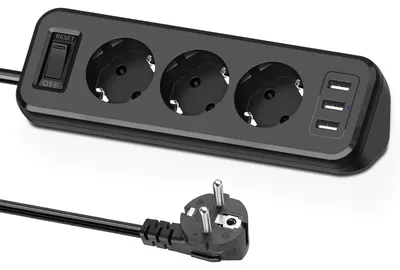 Produktbild von SUDEERY 3 Fach Steckdosenleiste mit 3 USB, Schwarz