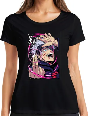 Immagine prodotto di Maglietta da donna anime Jujutsu Kaisen Gojo con capelli bianchi e benda energetica, nero, 3XL
