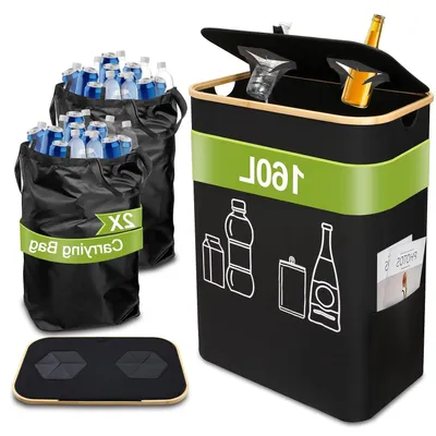 Image de Collecteur de bouteilles - Boîte de rangement - Pour le tri des bouteilles consignées - Inclut des sacs de transport - 160 litres - Noir