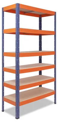 Immagine prodotto di shelfplaza PRO 230x100x45 cm scaffale pesante in blu arancione con 6 ripiani e 166 kg di portata per ripiano