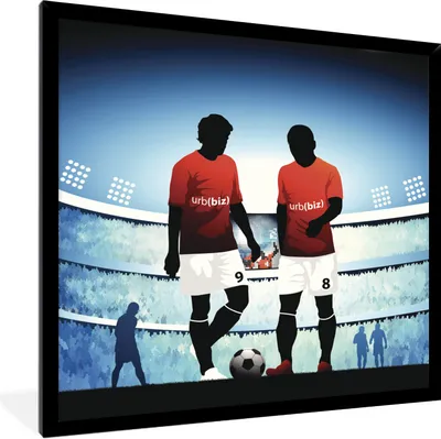 Produktbild von MuchoWow® Gerahmtes Poster Eine Illustration von zwei Fußballspielern in einem Stadion - Jungen - Mädchen - Kinder 40x40 cm - Poster mit Schwarzem Bilderrahmen Wandposter Rahmen Foto Bilder - Mit Rahmen - Wanddekoration Schlafzimmer