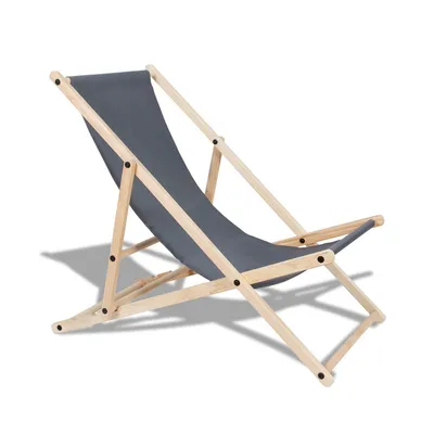 Produktbild von Liegestuhl Faltliege Klappbar Strand Holz Strandliegestuhl Sonnenliege Faltbar Grau