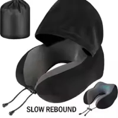 Produktbild von STUNQ® Reisekissen mit Kapuze aus Memory Foam, weiches Milchflaum U-förmiges Nackenstützkissen mit Aufbewahrungstasche für Flugzeug-