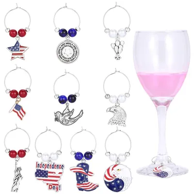 10er-Set Wein-Glas-Anhänger, Patrioten-Design, 48-50 mm