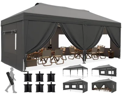 Produktbild von Faltpavillon 3x6m wasserdicht mit Seitenwänden UV-Schutz 50+ Grau Insektenschutz Stahlrahmen