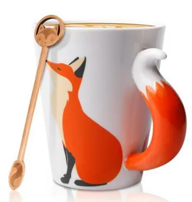 Produktbild von Keramiktasse 360ml mit Löffel Fuchs 3D Tier Design Geschenkidee