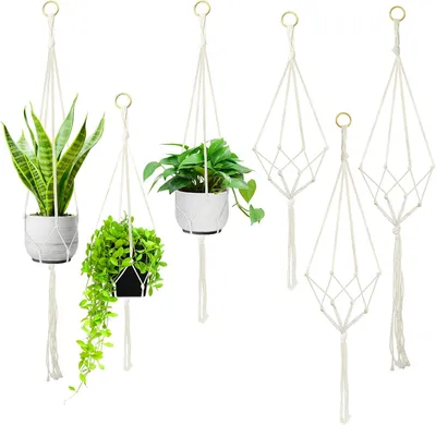 Produktbild von Makramee Blumenampel 60/80/100 cm, 6 Stück, Baumwolle und Leinen, für Innen