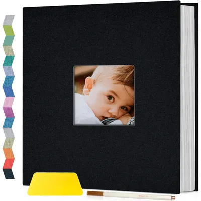 Produktbild von Fotoalbum selbstklebend mit Sichtfenster, DIY-Scrapbook, Leineneinband, 60 Seiten Schwarz 27 x 30 cm