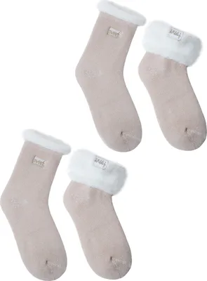 Produktbild von 2 Paar Damen Thermosocken „Sweet“ – Warme Kuschel-Haussocken in Beige, (Größe 36–42), A0319