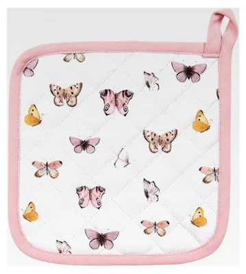 Produktbild von Topflappen 20x20 cm Beige Rosa Baumwolle mit Schmetterlingen