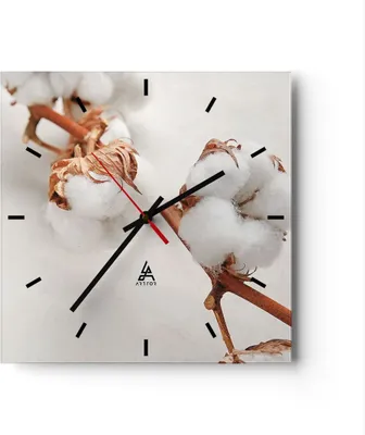 Produktbild von Wanduhr - Quadrat - Glasuhr - Baumwolle Makro Zweig - 40x40cm - Schleichendes Uhrwerk - Lautlos - zum Aufhängen bereit - Dekoration Modern - Wanddekoration aus Glas - C3AC40x40-4835