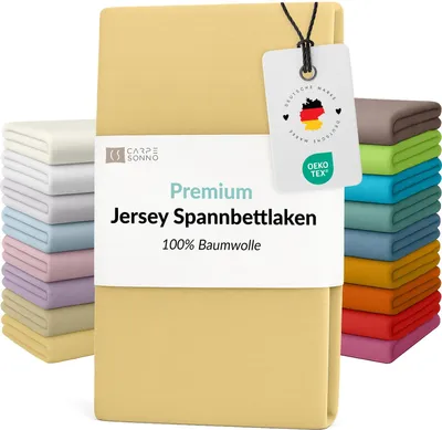 Produktbild von Mako Jersey Spannbettlaken 160x200 - 140x200 aus 100% Baumwolle Bettlaken Gelb