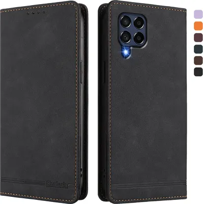 Produktbild von Hülle für Samsung Galaxy M53 5G, Retro Kunstleder Ständer Klapphülle mit Kartenfächer und Magnetische Schwarz