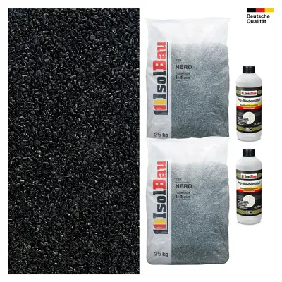 Steinteppich SET Nero 1-4mm Marmorkies 50kg + PU-Bindemittel Set für 5m²