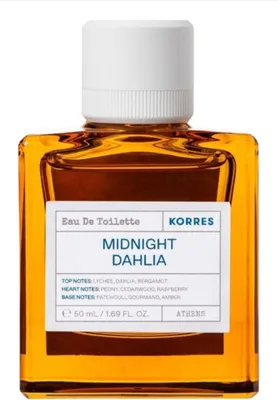 A bottle of Korres Midnight Dahlia Eau De Toilette.