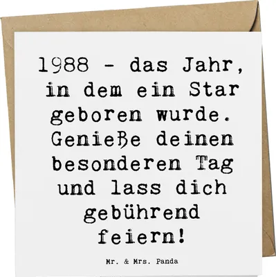 Produktbild von Mr. & Mrs. Panda Grußkarte Spruch 1988 Geburtstag - Weiß - Geschenk, Happy Birthday, Glückwunschkarte, doppelkarte, Geburtstagsgeschenk, Jahrgang, Jahr, Klappkarte