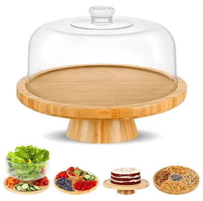 Kuchenständer 6-in-1 aus Bambus und Holz mit transparenter Haube
