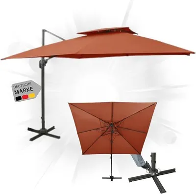 Produktbild von DELUKE® Sonnenschirm rechteckig LOTI 300cm Terrakotta | UV-Schutz, Kippbar, Kurbelsystem | Ampelschirm rechteckig Freiarm Sonnenschirm 300 cm Kurbelschirm Standschirm Sonnenschutz Gartenschirm