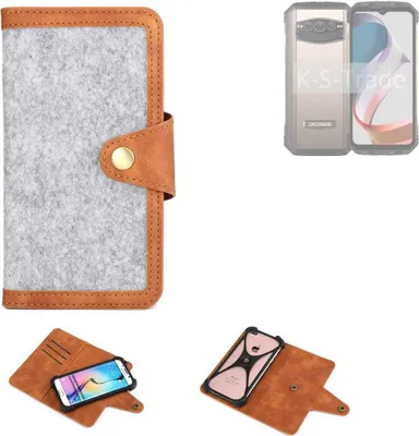 Produktbild von K-S-Trade Handyhülle kompatibel mit Doogee V30T Schutzhülle Filz-Hülle Kunst-Leder hellgrau braun (1x)