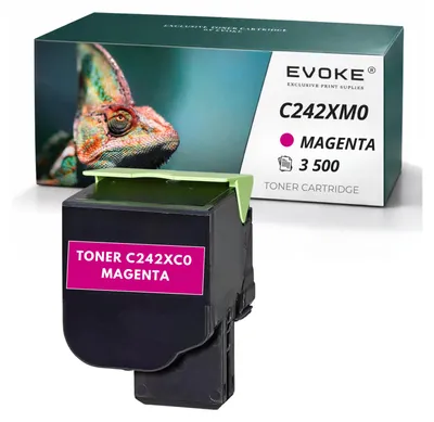 Image de Cartouche de toner compatible Evoke pour les imprimantes Lexmark C2425 / C242 M C242XM0, couleur magenta, rendement de 3 500 pages, compatible avec les modèles C2425dw, C2535dw, MC2425adw, MC2535adwe