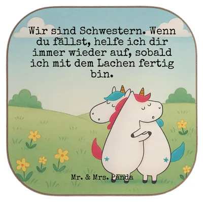 Produktbild von Mr. & Mrs. Panda Untersetzer für Gläser Einhörner Umarmen Design - Weiß - Geschenk, Coaster, Einhorn, Familie, Unicorn, gläseruntersetzer, Tischuntersetzer, Glas, Tasse