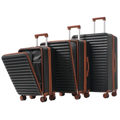 Produktbild von Trolleyset 3er-Set Hartschalenkoffer TSA Reisekoffer mit Klappbare Getränkehalter, die Größe L und XL mit seitlichem Häkchen, AntikSchwarz