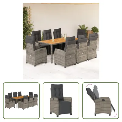 Produktbild von The Living Store 9-tlg. Garten-Essgruppe mit Kissen Grau Poly Rattan