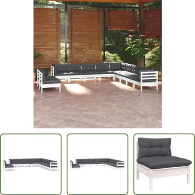 Produktbild von The Living Store 11-tlg. Garten-Lounge-Set mit Kissen Weiß Massivholz Kiefer