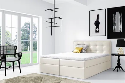 Produktbild von Boxspringbett Schlafzimmerbett OVIEDO 120x200cm Kunstleder Creme