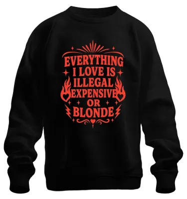 Produktbild von Everything I Love Is Illegal Expensive Statement Sarkasmus Sweatshirt Pullover, Schwarz, S