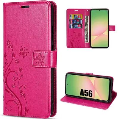 Image de Coque pour Samsung Galaxy A56 5G, Protection Antichoc Anti-Rayures CuirPolyuréthaneFuchsia Motif Relief Floral