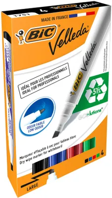 Image de BIC 904950 Marqueur pour tableau blanc Velleda 1751 4 pièces assorties