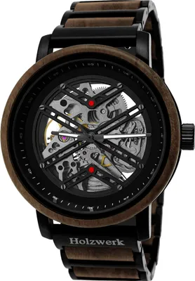 Produktbild von Holzwerk CLINGEN Herren Edelstahl & Holz Automatik Handaufzug Uhr, schwarz braun