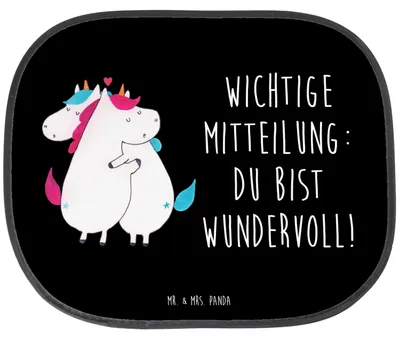 Produktbild von Mr. & Mrs. Panda Sonnenschutz Fürs Auto Einhorn Mitteilung - Schwarz - Geschenk, Ehe, Spruch, saugnapf, für Autoscheiben, Sonnenblende, Unicorn, Liebe, Autosonnenschutz