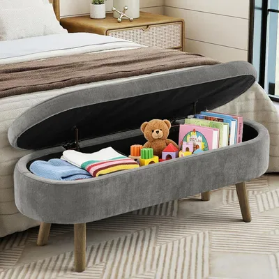 Produktbild von STILVORA Aufbewahrungsbank aus Chenille-Stoff mit 20L Stauraum, Schuhbank mit Holzbeinen und Massivholzrahmen, Sitzbank für Schlafzimmer Wohnzimmer und Flur