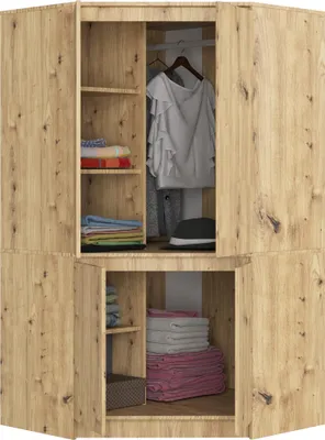 Produktbild von BDW Eckschrank Schlafzimmer, Kleiderschrank, Eckkleiderschrank, Artisan-Eiche, 180x100x50