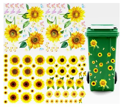 Produktbild von Blumenaufkleber für Mülleimer, 4 Blätter selbstklebende Aufkleber für Mülltonnen, wasserdichte Aufkleber mit Sonnenblumenmotiven