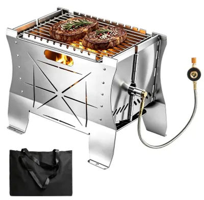 Imagen del producto de Barbacoa de gas portátil, de acero inoxidable, 26,5x21x38 cm, plegable, para camping