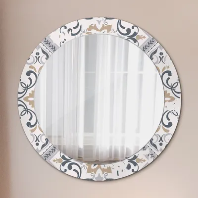 Produktbild von Spiegel Rund mit Aufdruck - Wandspiegel Design Wandmontage – Badspiegel - Retro Fliesen - Rund: Ø70cm