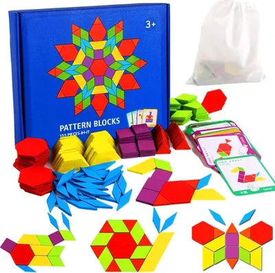 Obrázok produktu pre Tangram drevená skladačka, 155 geometrických tvarov, vzdelávacia hračka, pre deti 3-6 rokov