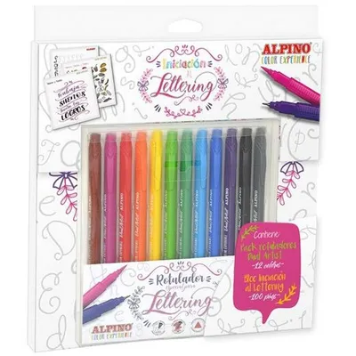 Produktbild von Alpino AR001052, Fein / Extradick, 12 Farben, Schwarz, Blau, Braun, Grün, Grau, Hellblau, Hellgrün, Orange, Pink, Rot, Violett, Gelb, Rundspitze & Bürstenspitze, 0,7 mm, 2,9 mm